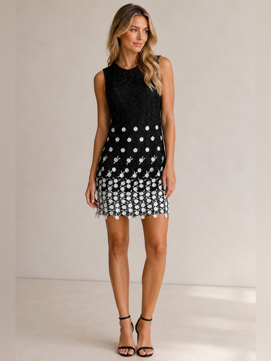 Karl Lagerfeld Paris Black White Floral Lace Sheath Dress Size 2 Like-New